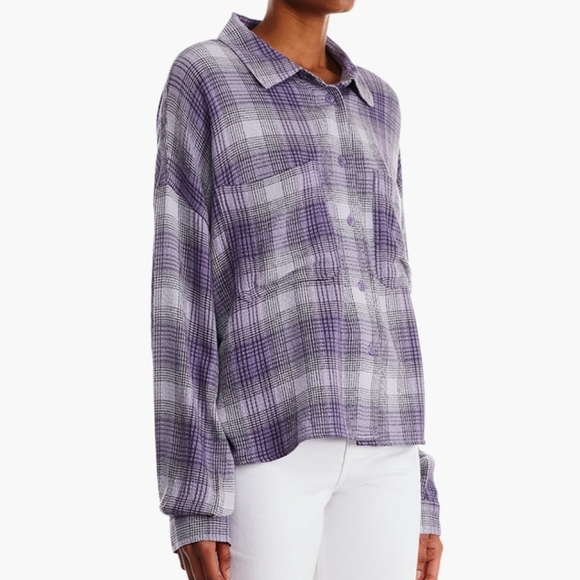 Foever 21 Purple Multi Plaid Button Front Shirt L - Picture 1 of 7